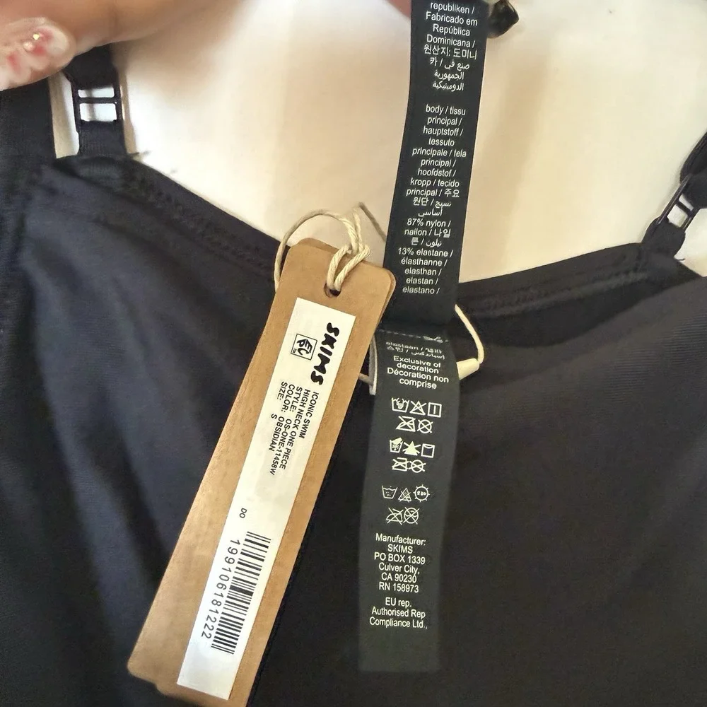SKIMS Iconic Swim High Neck One Piece Obsidian Black Size S $94 NWT
